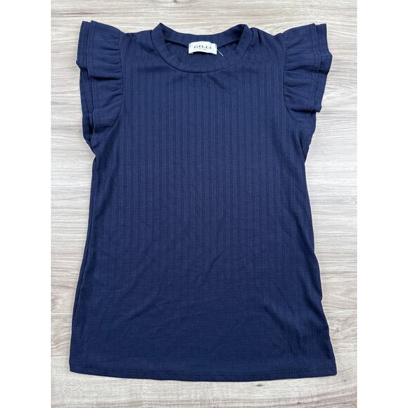 Gilli Double‎ Flutter Sleeve Knit Top, Navy Blue, Size S, NWT - Picture 1 of 5